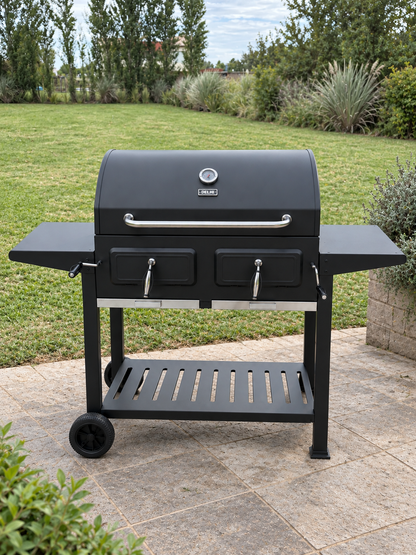 Parrilla Portatil A Carbon Ahumador Delhi Ruedas Termometro Color Negro