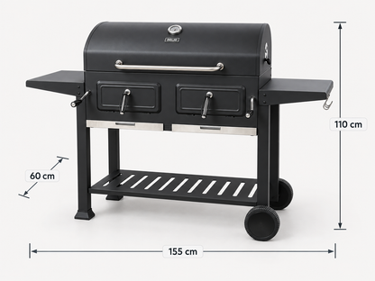 Parrilla Portatil A Carbon Ahumador Delhi Ruedas Termometro Color Negro