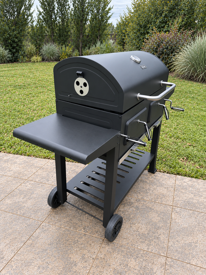 Parrilla Portatil A Carbon Ahumador Delhi Ruedas Termometro Color Negro