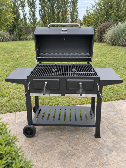 Parrilla Portatil A Carbon Ahumador Delhi Ruedas Termometro Color Negro